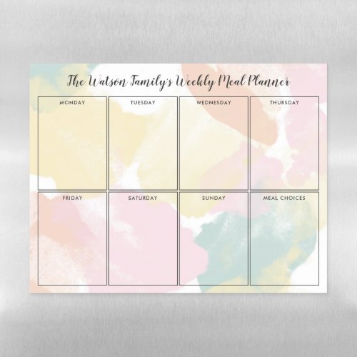 Pastel Watercolor Camouflage Weekly Meal Planner Magnetic Dry Erase Sheet