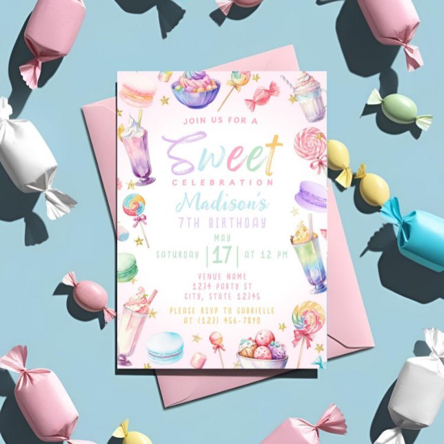Pastel Watercolor Candy Land Birthday Party Theme Invitation (Creator Uploaded)
