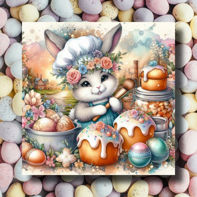 Pastel Watercolor Chef Bunny Easter Treats Holiday Card (Creator Uploaded)