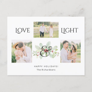 Pastel Watercolor Christmas Floral 3-Photo  Holiday Postcard