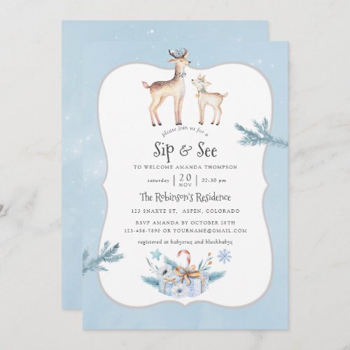 Pastel Watercolor Christmas Holiday Sip and See Invitation