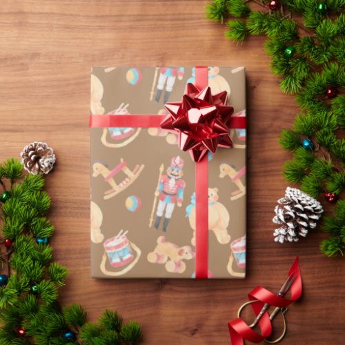 Pastel Watercolor Christmas Toys Wrapping Paper