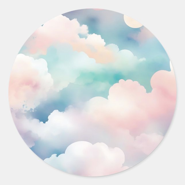 Pastel Watercolor Cloudscape Pattern Classic Round Sticker (Front)