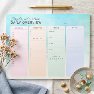 Pastel Watercolor Coastal Daily Organizer Planner Notepad