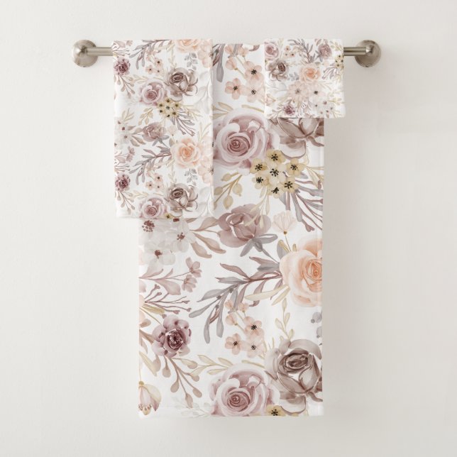 Pastel Watercolor Colorful Roses Bath Towel Set (Insitu)