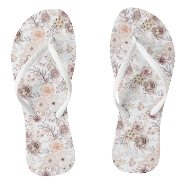 Pastel Watercolor Colorful Roses Flip Flops (Footbed)