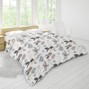 Pastel Watercolor Colorful Roses Grey Leaves Duvet Cover