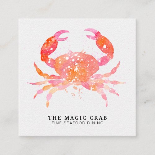 *~* Pastel Watercolor Crab Fine Dining by The Sea Square Business Card
