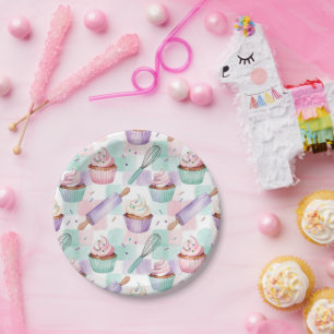 Pastel Watercolor Cupcake Baking Lavender Dessert Paper Plates