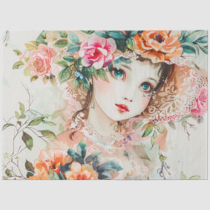 Pastel Watercolor Doll-like Girl Decoupage Tissue Paper