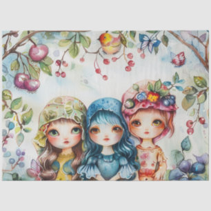 Pastel Watercolor Doll-like Girls Decoupage Tissue Paper