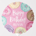 Pastel Watercolor Donut Personalized Birthday Balloon<br><div class="desc">Finish your little one's birthday party decor with these cute dessert themed balloons,  featuring "Happy Birthday [Name]" in white lettering,  surrounded by watercolor donut illustrations in pink,  purple,  and aqua on a pink background.</div>
