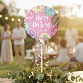 Pastel Watercolor Donut Personalized Birthday Balloon