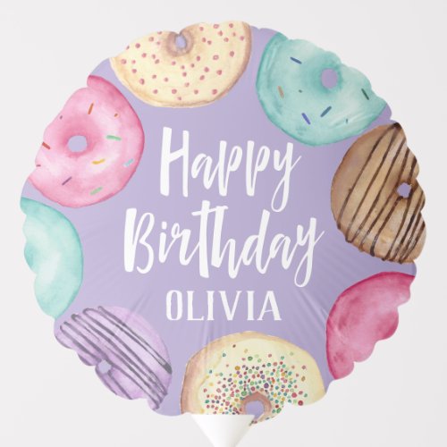 Pastel Watercolor Donut Personalized Birthday Balloon