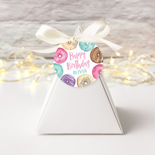 Pastel Watercolor Donut Personalized Birthday Favor Tags