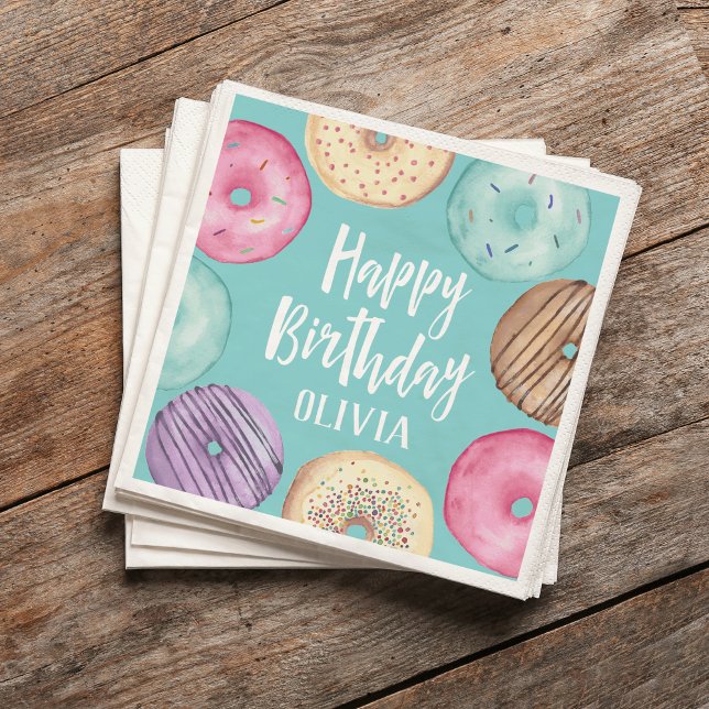 Pastel Watercolor Donut Personalized Birthday Napkins (Creator Uploaded)