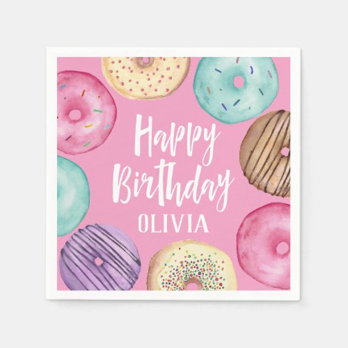 Pastel Watercolor Donut Personalized Birthday Napkins