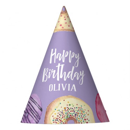 Pastel Watercolor Donut Personalized Birthday Party Hat