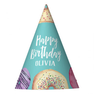 Pastel Watercolor Donut Personalized Birthday Party Hat
