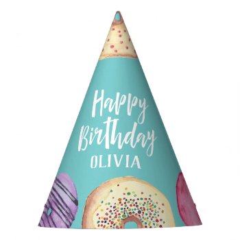 Pastel Watercolor Donut Personalized Birthday Party Hat by RedwoodAndVine at Zazzle