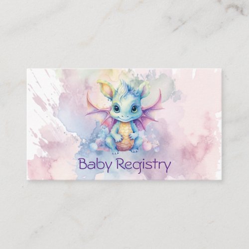 Pastel Watercolor Dragon Girl Baby Registry Enclosure Card