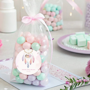 Pastel watercolor dreamcatcher baby shower classic round sticker