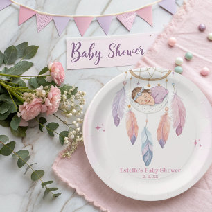 Pastel Watercolor Dreamcatcher Baby Shower Paper Plates