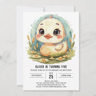 Pastel Watercolor Duck Birthday Invitation