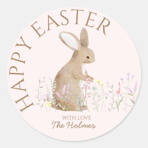 Pastel Watercolor Easter Bunny Egg Hunt Brunch  Classic Round Sticker