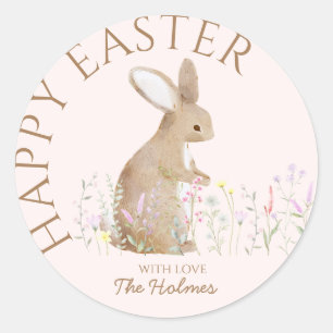 Pastel Watercolor Easter Bunny Egg Hunt Brunch Classic Round Sticker