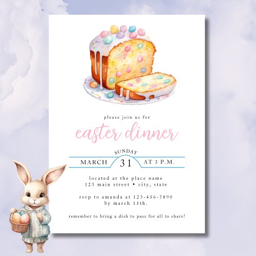 Pastel Watercolor Easter Dinner Easter Bread Invitation