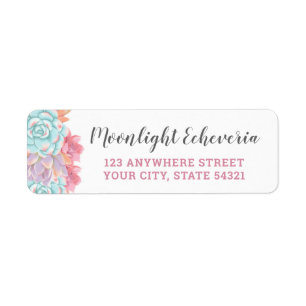 Pastel Watercolor Echeveria Cactus Return Address Label