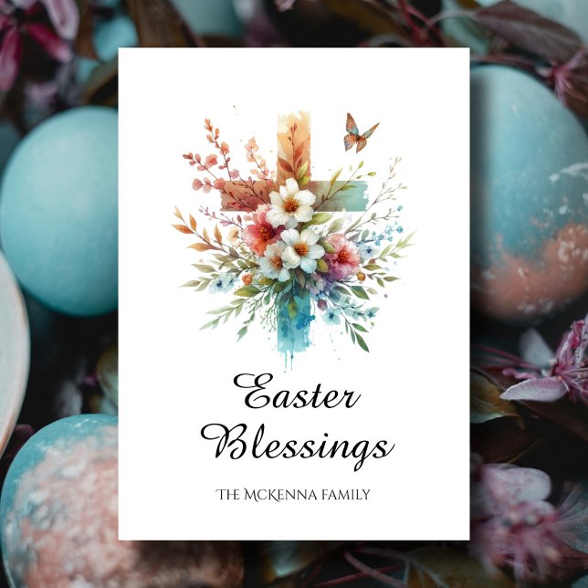 Pastel Watercolor Elegant Cross Christian Easter  Card (Creator Uploaded)