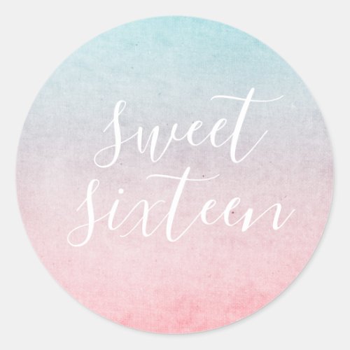 Pastel Watercolor Elegant Sweet Sixteen Aqua Classic Round Sticker