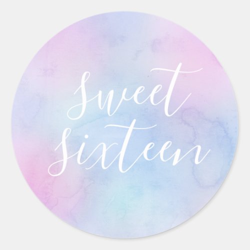 Pastel Watercolor Elegant Sweet Sixteen Purple Classic Round Sticker