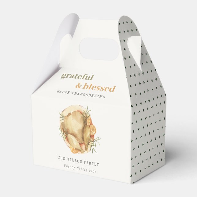 Pastel Watercolor Elegant Turkey Meal Thanksgiving Favor Boxes (Front Side)