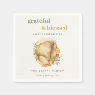 Pastel Watercolor Elegant Turkey Meal Thanksgiving Napkins