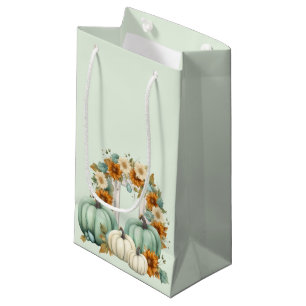 PASTEL WATERCOLOR FALL AUTUMN FLOWERS & PUMPKINS SMALL GIFT BAG