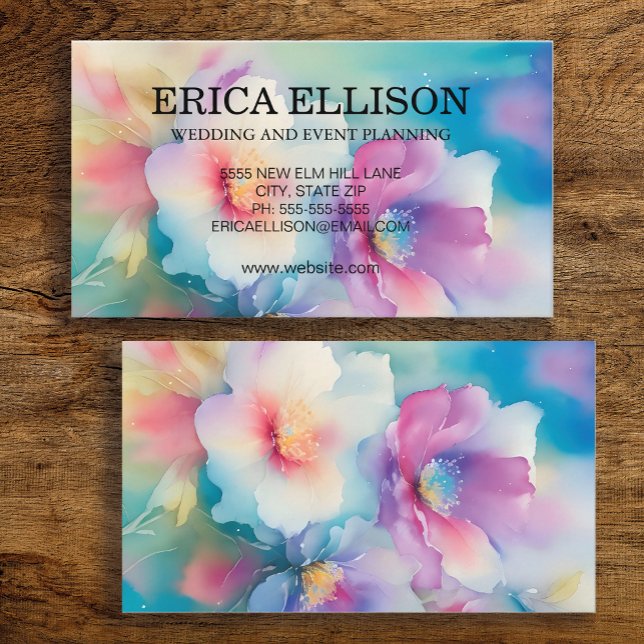 Pastel Watercolor Feminine Floral Professional Business Card (Pastel watercolor floral business card for women.  )