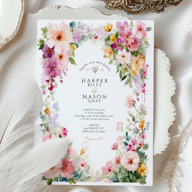 Pastel Watercolor Floral Arch Wedding Invitation (Creator Uploaded)
