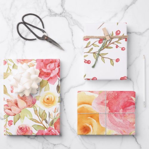 Pastel Watercolor Floral Assortment of Wrapping Paper Sheets