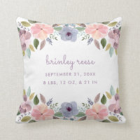 Pastel Watercolor Floral Birth Information Baby