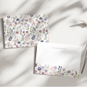 Pastel Watercolor Floral Botanical Monogram Note Card