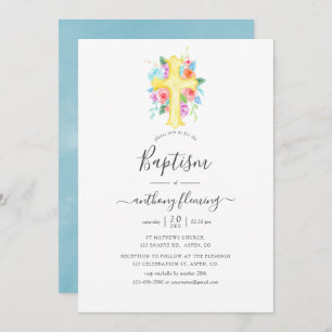 Pastel Watercolor Floral Boy Baptism/Christening Invitation