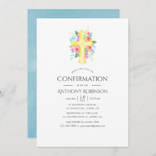 Pastel Watercolor Floral Boy Confirmation Invitation