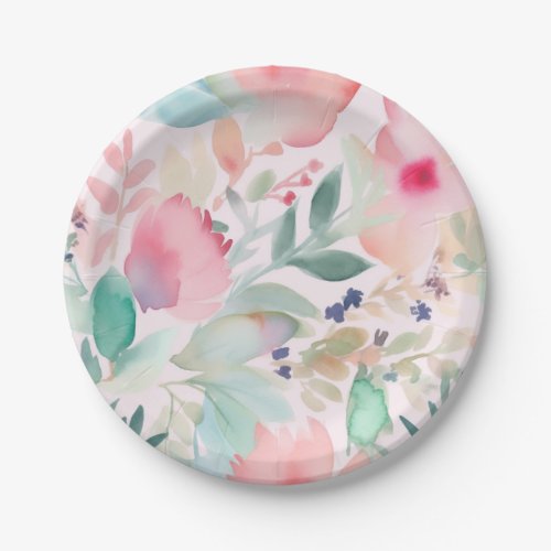 Pastel Watercolor Floral Bridal Shower  Paper Plates