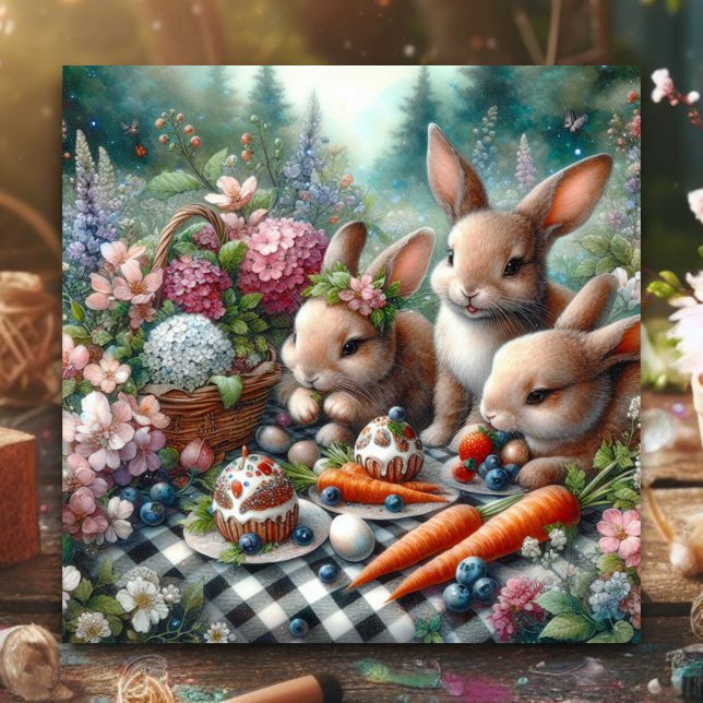 Pastel Watercolor Floral Bunny Easter Brunch  Holiday Card (Creator Uploaded)