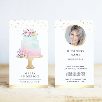 Pastel Watercolor Floral Cake Pastry Chef Bakery Business Card by ShabzDesigns at Zazzle