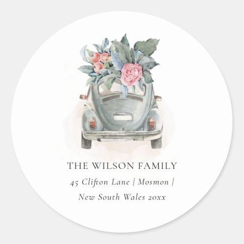 Pastel Watercolor Floral Car We have Moved Address Classic Round Sticker
