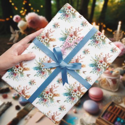 Pastel Watercolor Floral Cross Easter  Wrapping Paper